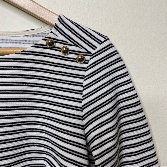 Talbots Striped Metallic Long Sleeve Shirt Ruffle Sleeve Preppy - Picture 2 of 7